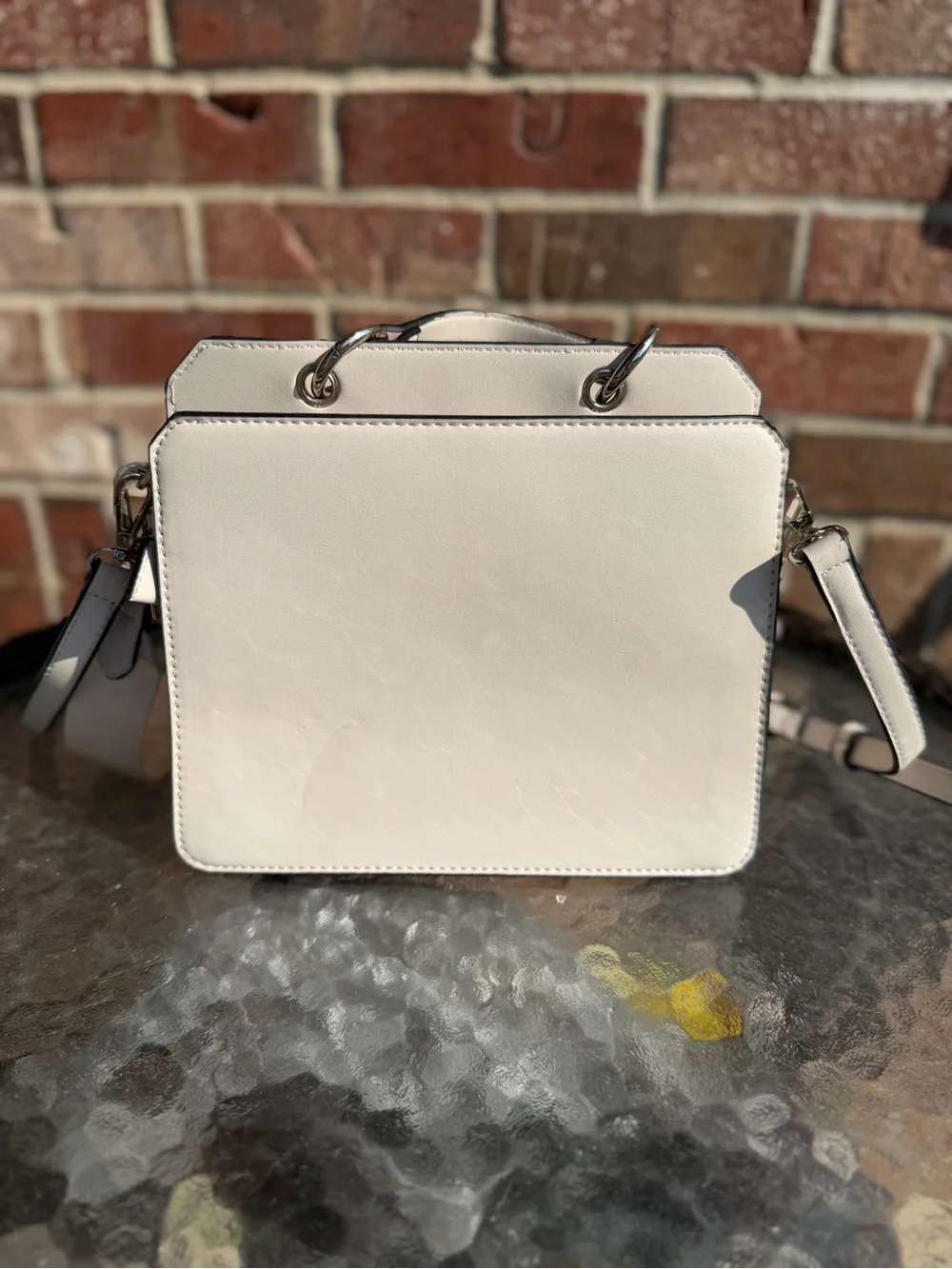 Steve Madden Bevelyn Cream Crossbody Bag with Logo Strap & thin strap